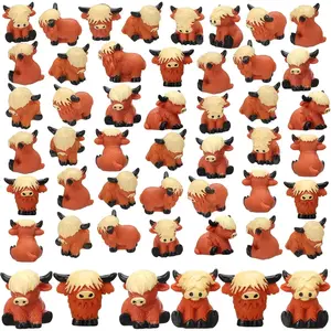 Easter Mini Highland Cow Figurines for Easter egg stuffers Cute Small Cow Ornament Highland Cow Statues Gift For Easter Party Birthday To Hide And Seek, Desktop Decorations For Car Office Home Garden,Easter basket Essentials