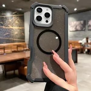 Magnetic Shockproof Phone Case Cover with Glitter Design, Corner Protection, Fits iPhone 17 Pro Max, 17, 16 Pro Max, 15, 14, 13, 12, 11