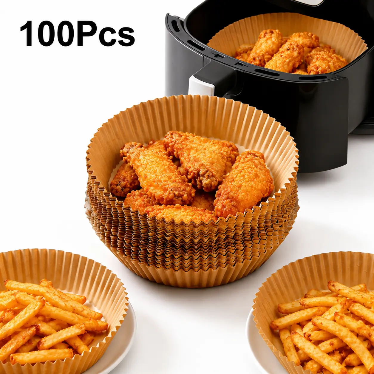 100PCS Premium Silicone Round Air Fryer Liners (6.3-7.9 in) - Non-Stick Disposable Parchment Sheets, Easy-Clean Bakeware for Baking, Microwave-Safe Kitchen Utensils