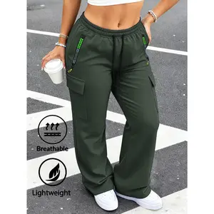 Women’s lightweight, breathable work trousers with an elasticated waist, drawstring, zipped pockets and a multi-pocket design—ideal for spring and summer, perfect for outdoor activities, fitness, hiking and everyday casual wear.