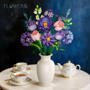 624PCS Purple color flower bouquet Building block sets, artificial flower and plant collection kit, suitable as gifts for Valentine's Day/Birthday/Christmas/Halloween, decoration items for home, office and bookshelf.