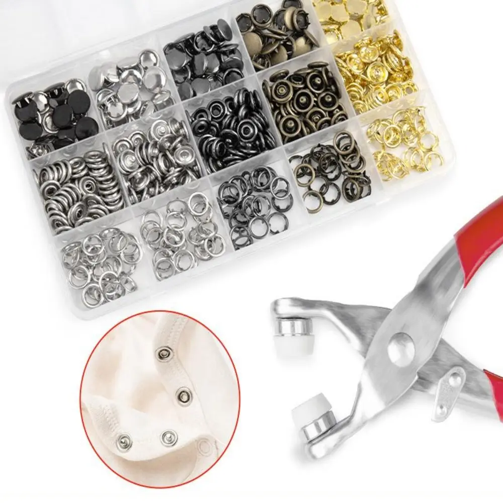 9.5mm Metal Snaps Buttons Kit with Fastener Pliers, Sewing Accessories and Supplies, Sewing Tools, Crafting Tools (400 Pieces, 100 Pcs Male Button) for DIY Crafts, Clothes, Crafting Sewing Tools