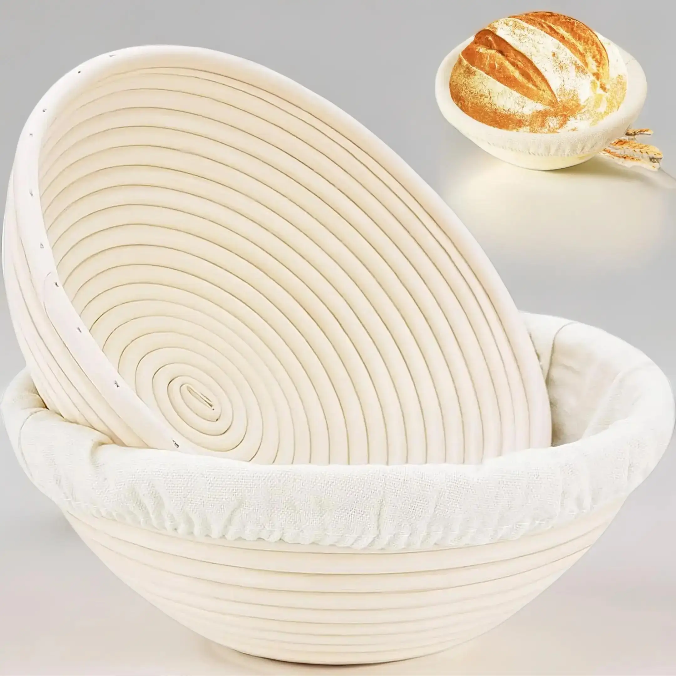 Banneton Bread Proofing Basket, 2 Counts Round Proofing Bowl, Handmade Rattan Baskets, Bread Making Tool, Modern Baking Utensils for Home Kitchen, Bak