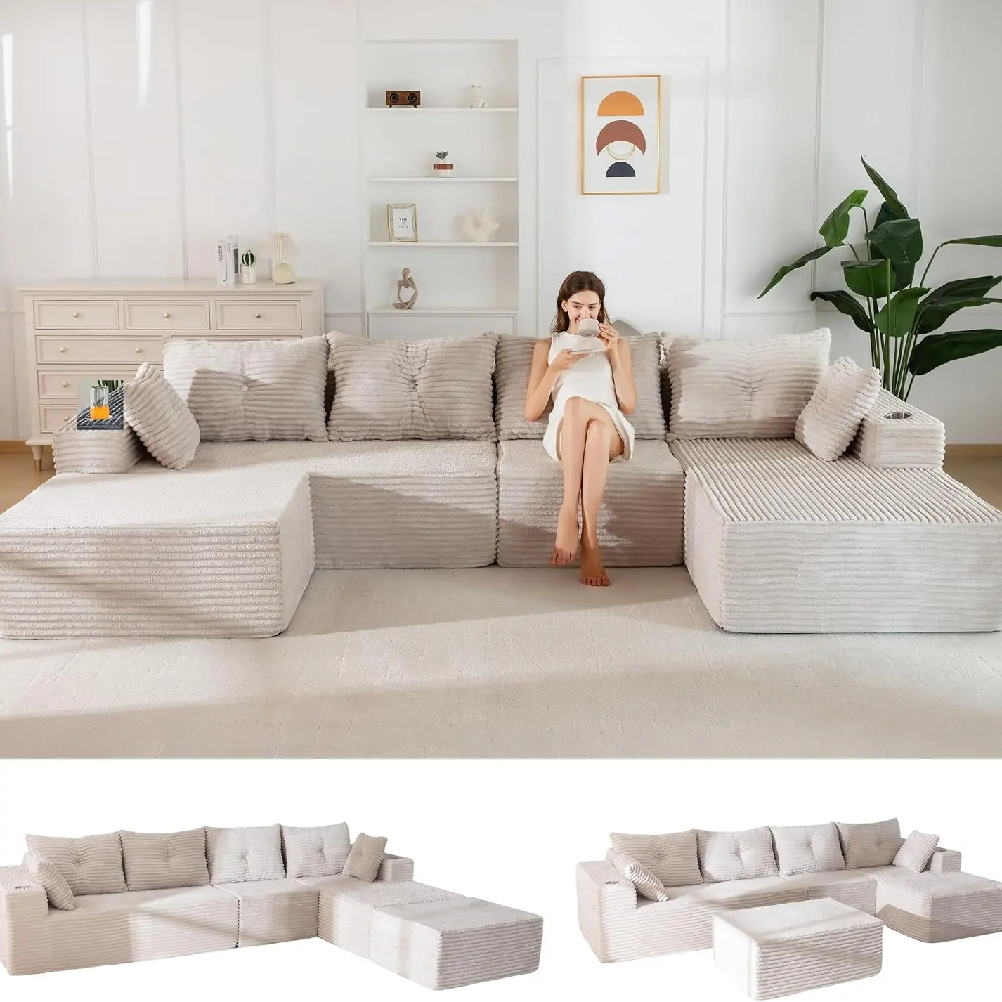 Grayish Beige Large U Shape-Right Facing Chaise