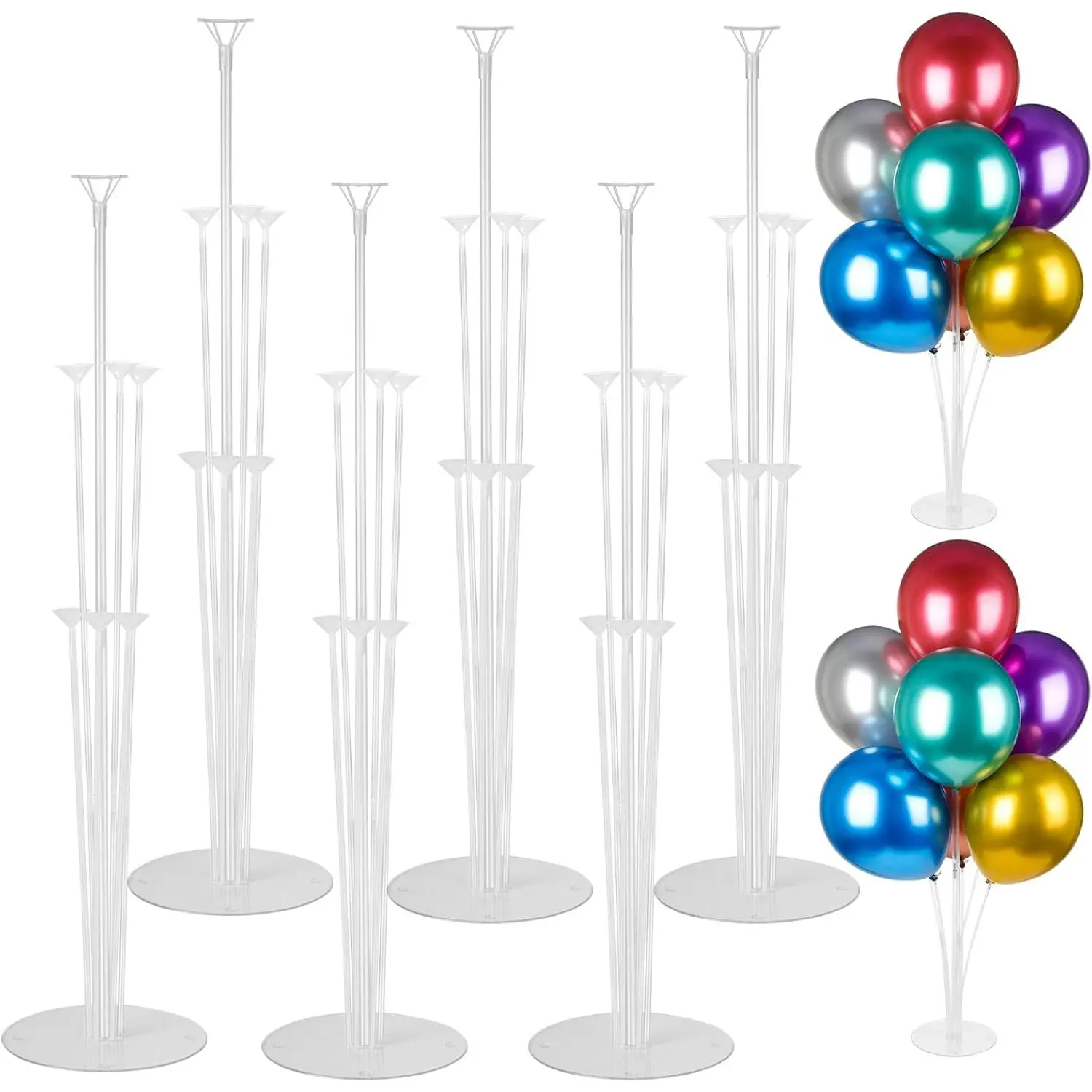 6-Set Balloon Stand Kits with Sticks and Base, Balloon Arch & Column Stand, Festive Table Decor for Christmas, Graduation Party Supplies, Balloon Column Stand