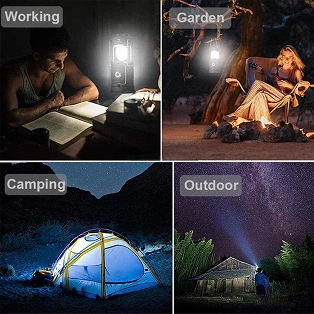 Solar Camping Fan with LED Light & 3 Power Options - Portable, Rechargeable, Waterproof, Multifunctional, IP44, 6W, 110V-220V, 330g, Travel Fan