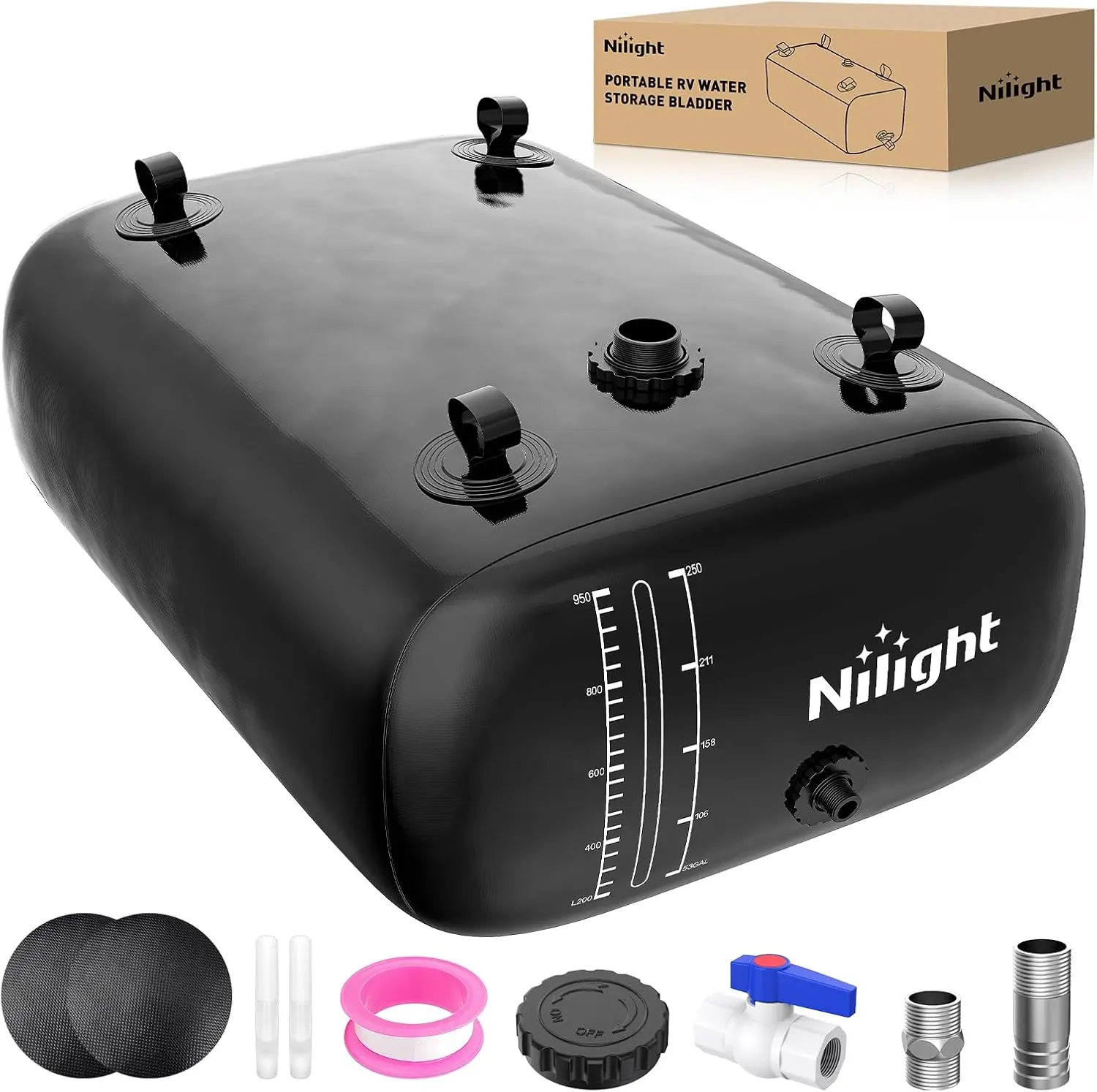 Nilight 246 gal Collapsible Water Storage Container, Heavy-Duty 1000D PVC Portable Bladder for RV Camping, Truck & Emergency Water Supply, Camping Supplies, Water Storage Containers