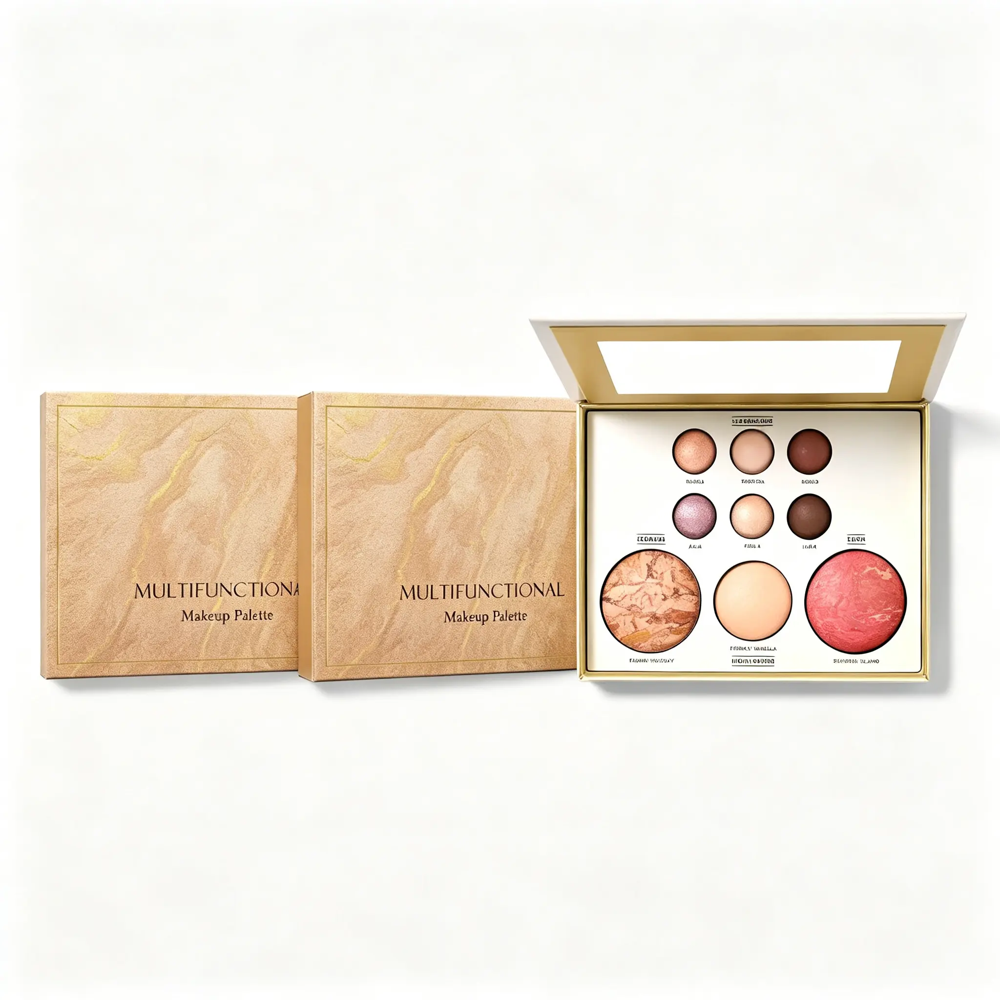 TWO Pack All-in-One Baked Makeup Palette, Blendable Matte Eyeshadow Bronzer Blush & Vanilla Highlighter Kit, Long-Lasting Buildable Pigment Face Makeup, Luxury Marble Glow Compact for Beginners Daily & Party Looks, Cosmetic, Mineral Oil, Adults