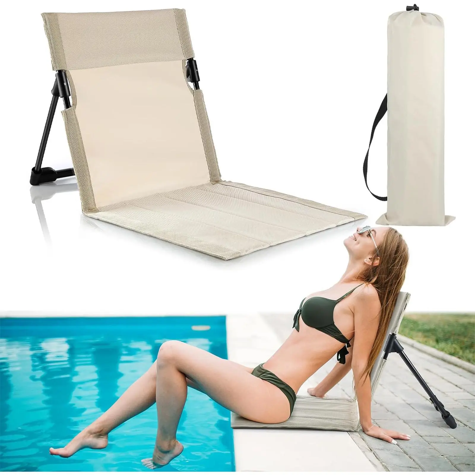 GearUp Depot 1 Pcs Foldable Poolside Chairs Portable Beach Chair ​Folding Poolside Chairs for Edge of Pool for Adults Traveling Camping Picnic Lawn Accessories