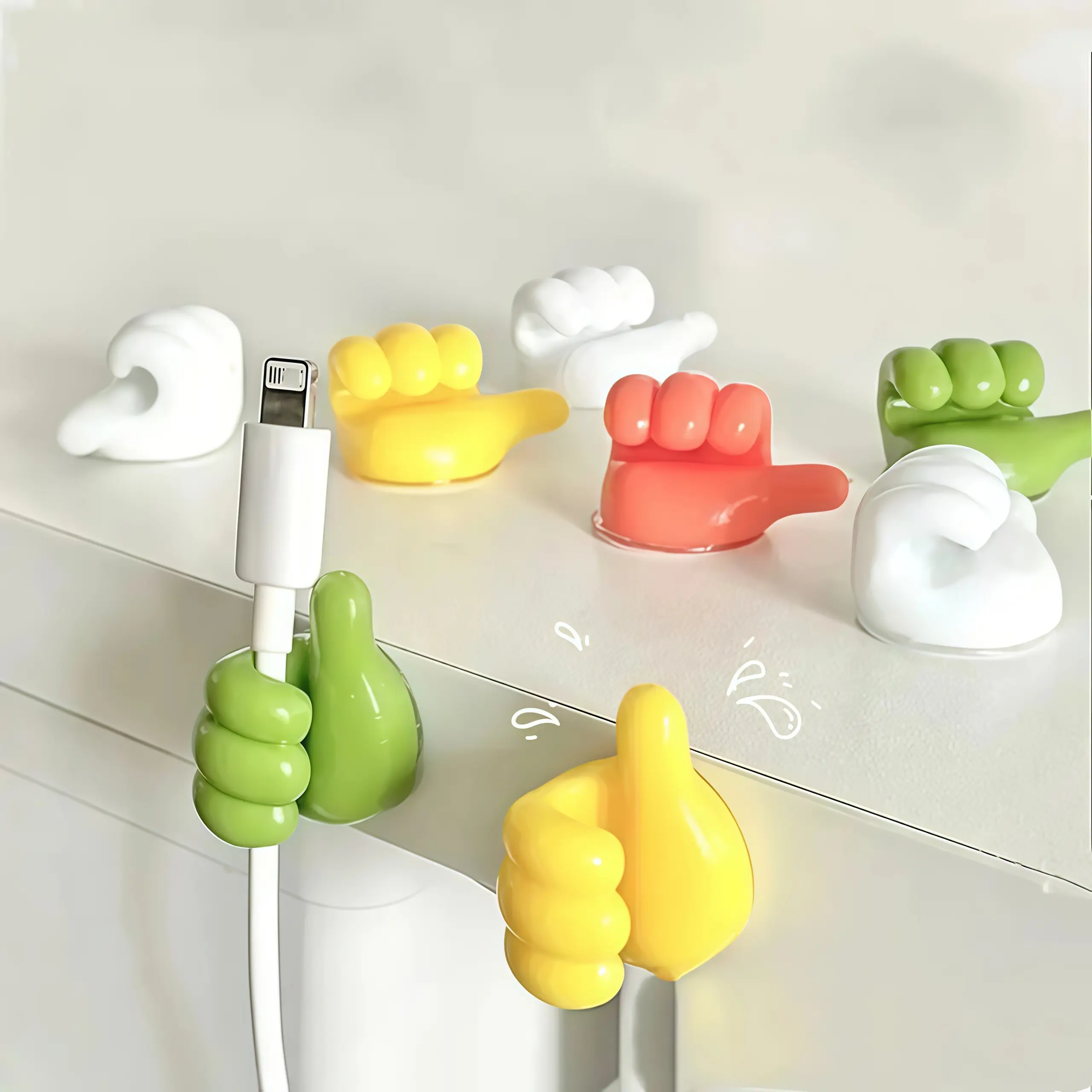 30pcs random color creative thumb cable organizer, no punching, no trace adhesive hook, cute cartoon palm charging cable, data cable, desktop storage hook, thumb hook, data cable fixing clip
