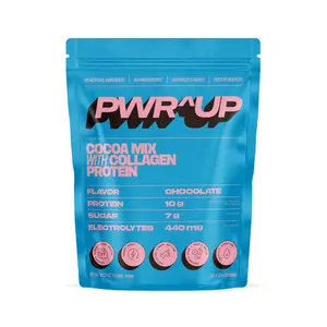 PWR^UP Chocolate Flavored Cocoa Mix with Collagen Protein 16.23 oz.  Ditch the sugary creamers, snacks and drinks. Chocolate treat and supports your body. Eat it right out of the bag, it's that's good.  Sprinkle It. Dip It. Blend It. Bake It. Dutch Proces