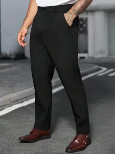 Men's Straight-Leg Plain Long Pants, Fitted Business Style, Suitable for Office Work & Formal Meetings, All-Season Classic Apparel