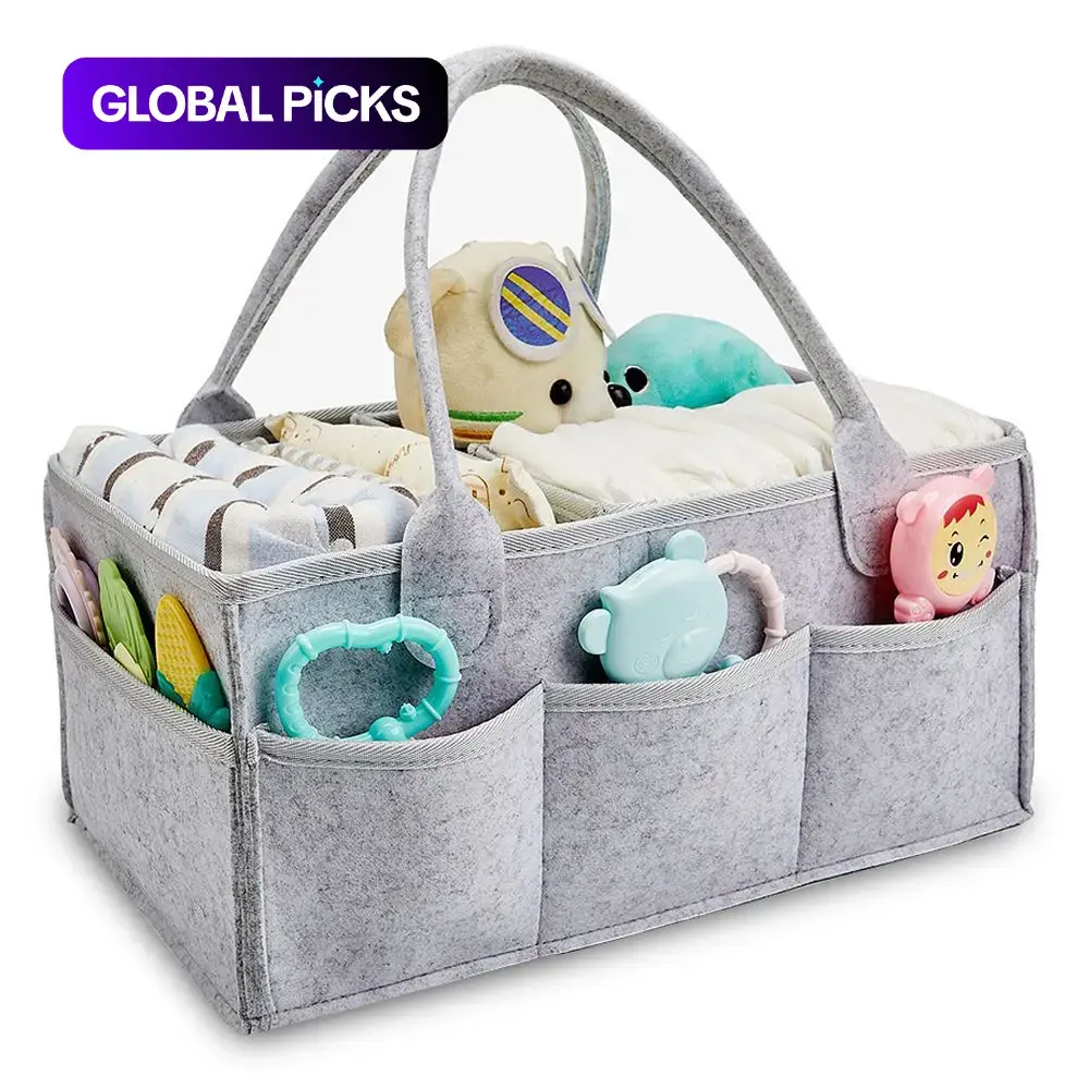 Cute Felt Storage Basket, Multi-Purpose Diaper Bag Organizer Diaper Caddy Organizer, Portable Nursery Tote for Baby Essentials, Durable Storage Basket for Home and Travel