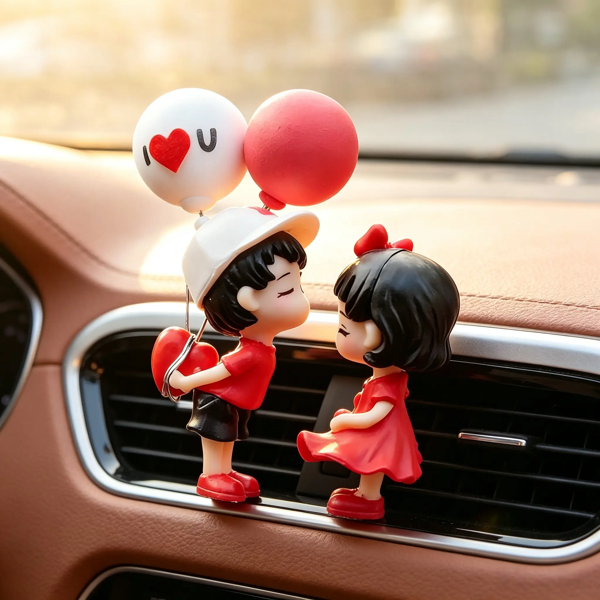 1-Pair Cute Cartoon Couple Car Dashboard Statue - Creative Interior Ornament, Stylish Trinket for Car, Home
