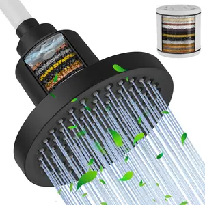 BESy High Output Shower Filter Filtered Shower Head Shower Water Softener with Hard Water Improves The Condition of Your Skin & Hair Round Matte Black