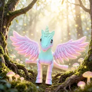 3D Printed Movable Unicorn Pegasus, Poseable Rainbow Winged Horse, Cute Desktop Companion, Fun Animal Collectible, Decorative Ornament & Gift