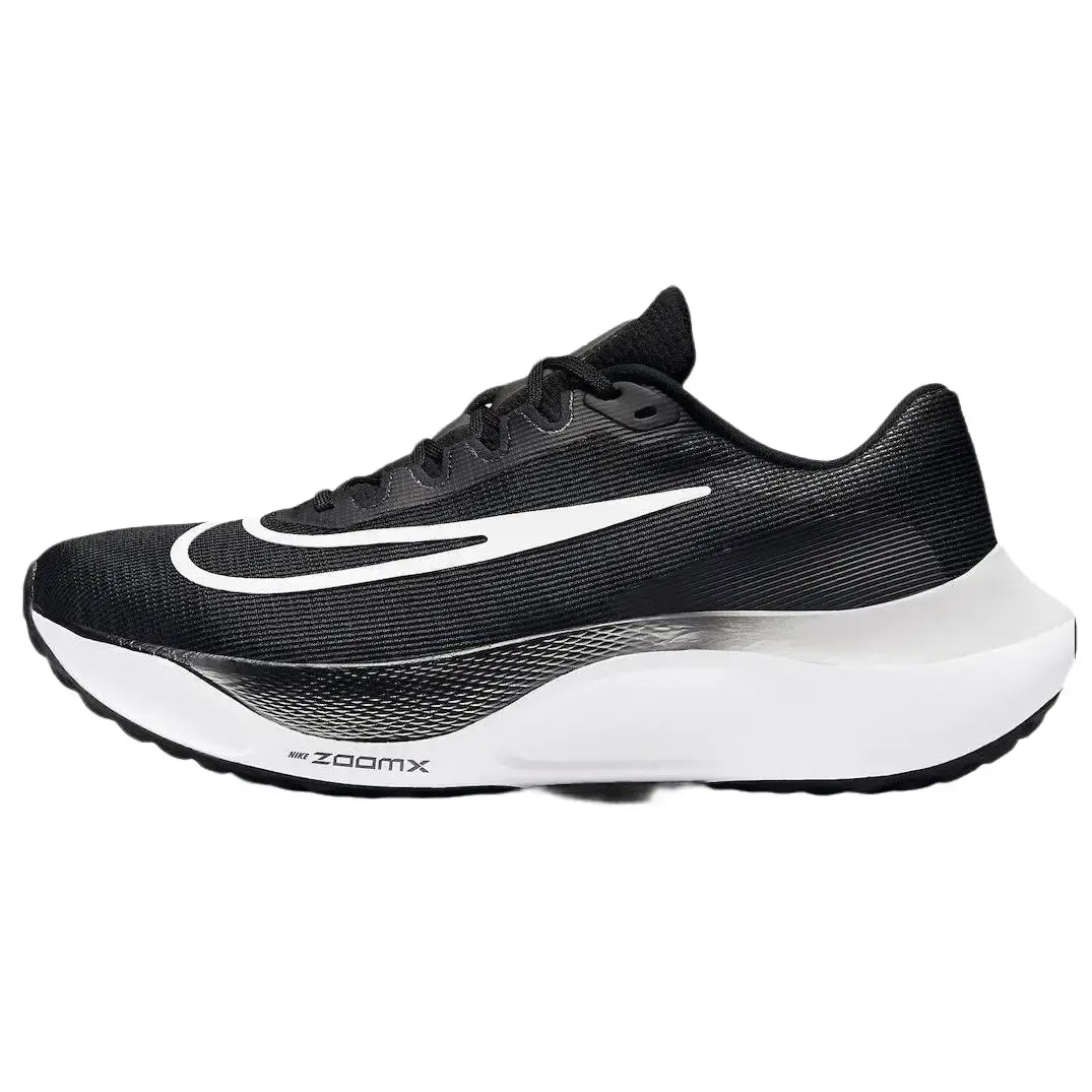 Men's NIKE Zoom Fly 5 'Black-White' Outdoor Athletic Running Sneaker with Carbon Plate, Secure Fit, Energy Return, Propulsion, Smooth Transitions, Clean Look for Speed Workouts, Racing