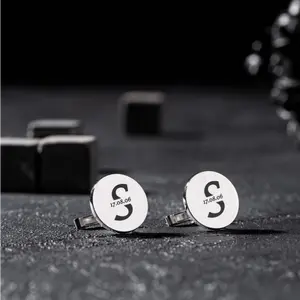Personalized Engraved Cufflinks for Men - 304 Stainless Steel Initial & Date Wedding Anniversary Gift, Casual Elegant Design for Formal Events, Durable & Stylish Accessory