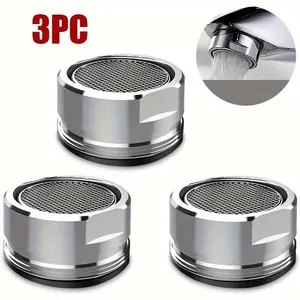 3pcs Stainless Steel Silver Water Saving Faucet Aerator, M24 Thread Replaceable Filter Mixed Nozzle Bathroom Tap Bubbler for Kitchen Sink, Metal & Plastic