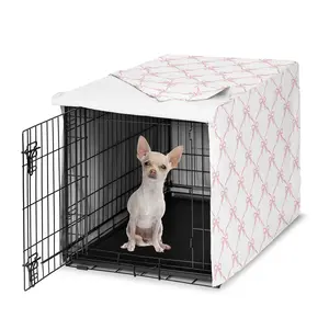 Sweet Jojo Designs 24in. Small Dog Crate Cover (Pink Bows) for Girls Pet Cage, Kennel Covers (Blush and White Elegant Designer Bow for the Ballerina, Dancer, Princess, Coquette Ballet Collection)