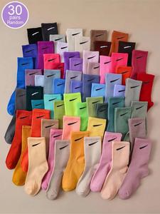 random color women's crew socks, casual comfortable breathable mid-calf socks for daily wear, multipack knit socks for all seasons, underwear for women, pastel clothing, baggy socks, breathable fabric socks