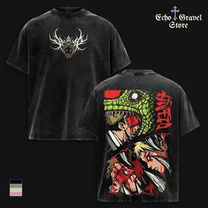 Dorohedoro Caiman Anime Tee, Lizard Head Graphic T-Shirt, Hole City Dark Fantasy Manga Artwork, Vintage Washed Oversized Streetwear Gym Shirt, Double Print Gore Aesthetic, Heavy Cotton Unisex Fan Gift Merch