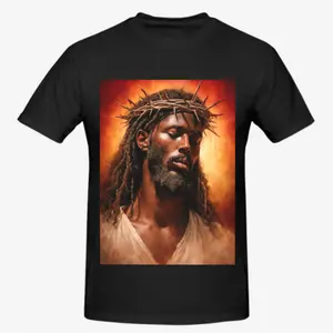 Black Jesus T-Shirt African American Christian Graphic Tee| Crown of Thorns Portrait Shirt| Faith Based Apparel for Men Women| Unisex Cotton Religious Gift