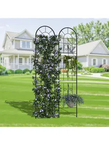 black- 2 Pack Panels No Dig Dog Fence Outdoor - 55 Inch Tall Rustproof Animal Barrier With Gate, Decorative Garden Fence Panels For Yard Border, Patio(55 X 11.8inch), Rustproof Material