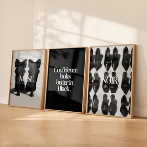 Black Fashion Wall Art Set of 3 | Noir Muse Aesthetic Prints | High Fashion Typography Poster | Modern Dressing Room Decor | Vogue Style Art