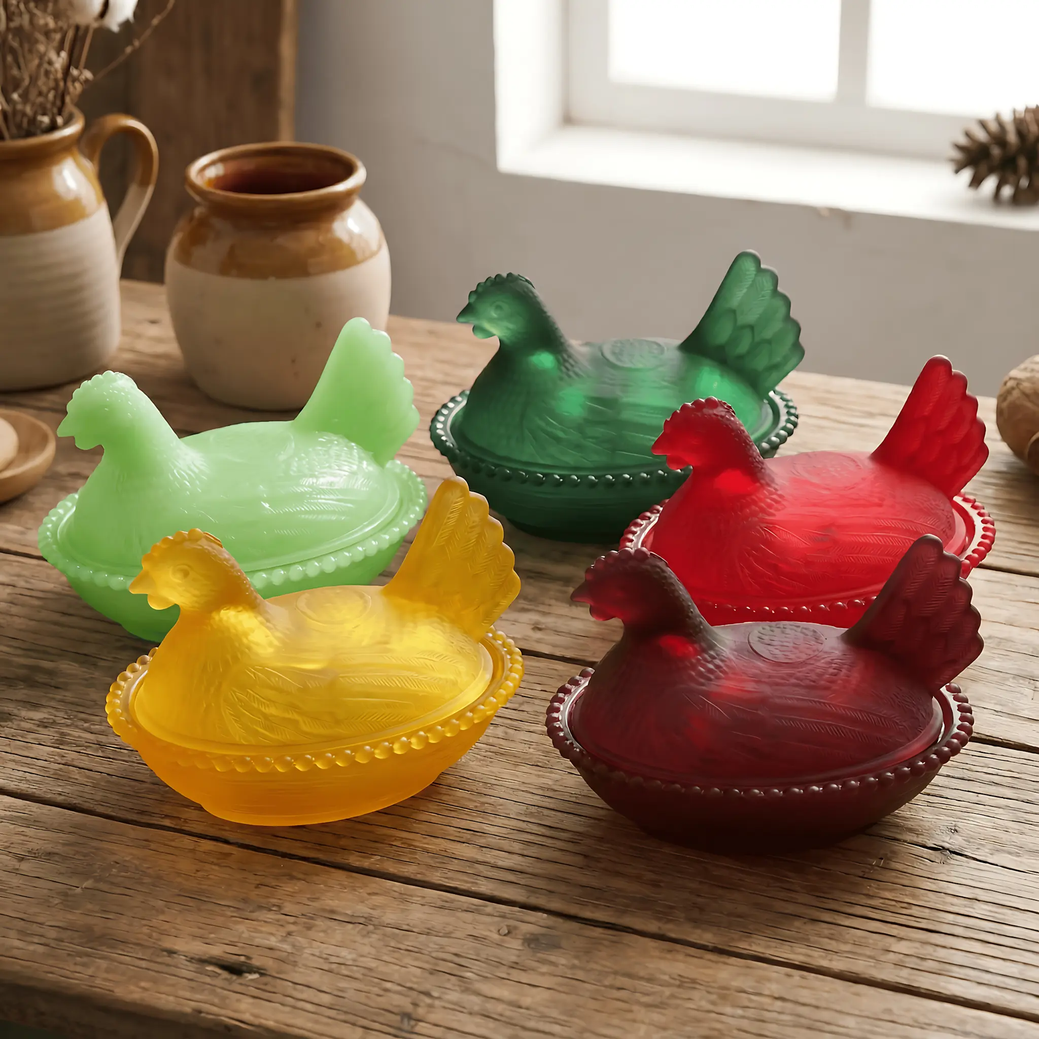 Vintage Chicken-Shaped Crystal Glass Storage Jar with Lid - Glass Suitable for Candy, Snacks, Spices, Tea - Reusable Tabletop, Desk Decor, Retro Home Gift, Durable Glass Container for Fruits & Dry Goods Preservation