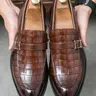 Men's Business Formal Crocodile Embossed Belted Design Dress Shoes, Business Style Shoes, Fashionable Shoes for Work Office Party Wedding, Male All-match Shoes for Daily Wear, Business Style Footwear