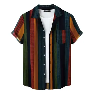 Men's cotton and linen retro pattern printed retro shirt casual short sleeved button style retro shirtRAIMENTRY