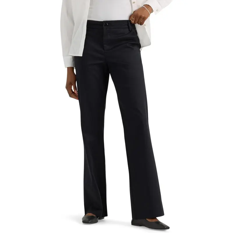 Classic Bootcut Trousers for Women, Mid-Rise Style in Wrinkle-Resistant Stretch Fabric with Pockets and Belt Loops