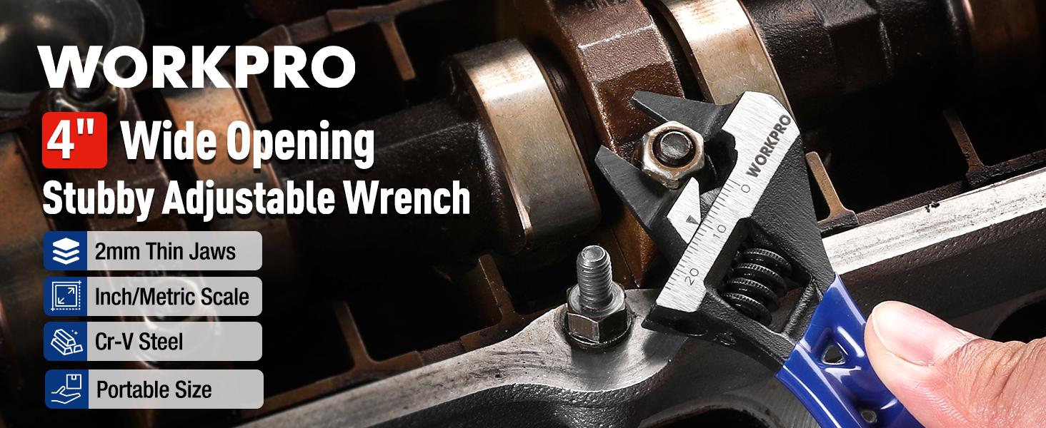 #backtoschool WORKPRO Stubby Wide Opening Adjustable Wrench, Small Adjustable Wrench with 2mm Slim Jaws for Easy Access to Tight Spaces, Metric/SAE Scales, Cr-V Steel #backtoschool WORKPRO Stubby Wide Opening Adjustable Wrench, Small Adjustable Wrench with 2mm Slim Jaws for Easy Access to Tight Spaces, Metric/SAE Scales, Cr-V Steel