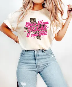 [Sale off up to 50%] She's From Texas I Can Tell Shirt, Texas T-Shirt, Leopard Texas Map Tee, Western tshirt, Country Music Lyrics Crewneck, Texas Pride Gift, Graphic Streetwear T-shirt