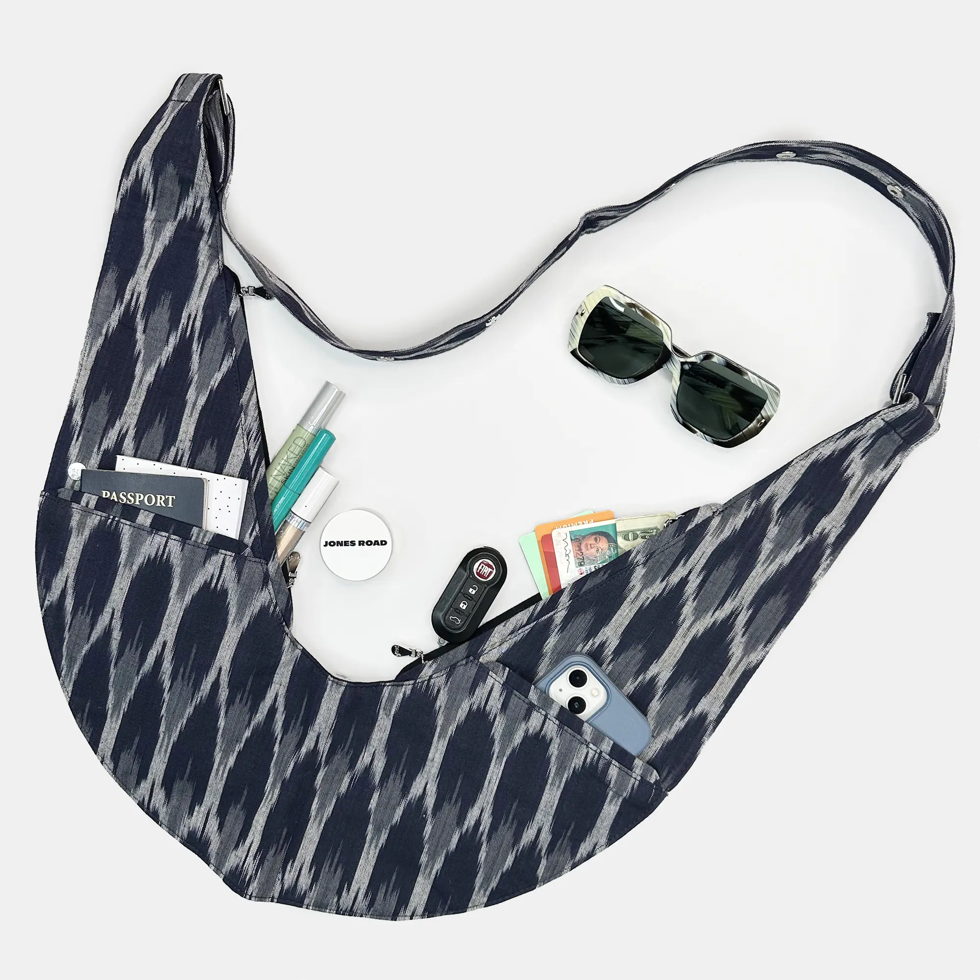Kathleen Cotton Ikat Sash Bag w/Leather