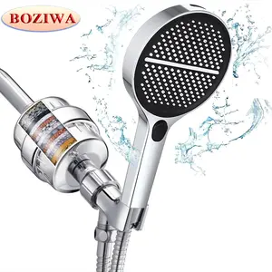 BOZIWA Large-Size Shower Head for Bathroom – High-Pressure Shower System with Spray Gun Mode, 4 Water Flow Settings, and includes hose and mounting bracket.