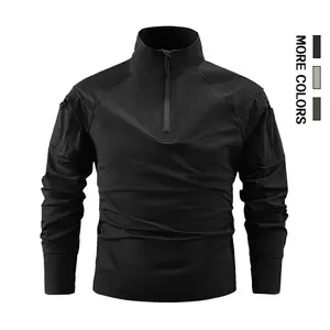 Men’s outdoor tactical quick-dry long-sleeve T-shirt, breathable stretch fabric, half-zip stand collar + mesh panel design, suitable for tactical training, hiking, commuting, and casual wear.