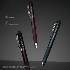 3 vintage retractable gel pens, dark tone business minimalist design, low centre gravity, simple style, smooth continuous ink, quick drying, DIY study office writing,  black high capacity gel pen