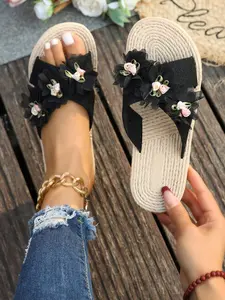 Women's Summer Vacation Style Hemp Rope Bottom Fairy Slippers, Beach Fashion Sandals, Comfortable and Stylish Footwear