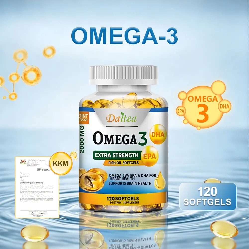 Daitea Extra Strength Omega 3 Fish Oil 2000mg - 360mg EPA & 240mg DHA for Heart & Brain Health, 120 Softgels