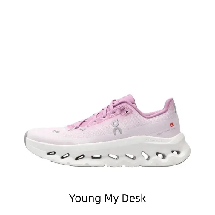Pastel pink mesh running shoes hollow shock absorbing thick sole lightweight lace athletic footwear for daily jogging gym outdoor long-distance training