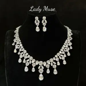 Princess lab-created diamond set, 925 silver# luxurious and gorgeous design/full of details, fully set with gemstones