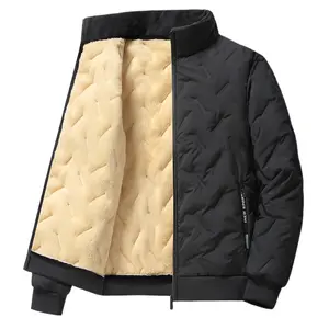 Men's casual thick wool lined stand up collar jacket, warm and windproof wool jacket with pockets and long sleeved zipper design, suitable for winter wear, casual and versatile winter men's long sleeved stand up collar jacket with thick velvet and waterpr