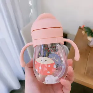 Cute Animal Cartoon Design Straw Cup with Handle, Portable Kids Water Bottle, Children Training Drinking Cup, Home Office School Use