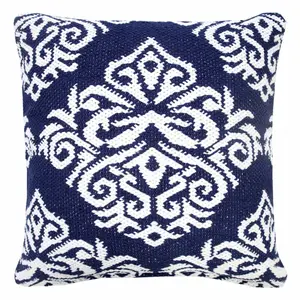 HomeRoots Blue Damask Zippered 100% Cotton Throw Pillow, 4x20x20 in, Cushion Cotton, Durable Cushions, Home Decor Accessory