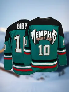 Memphis #10 Green Hockey Jersey - Polyester Embroidered Ice Hockey Jersey Long-Sleeved Practice Hockey Jersey Casual Sportswear,S-3XL