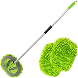 62"  Wash Brush Mop Kit with Long Handle, 2 in 1 Chenille Microfiber Sponge Mitt Cleaning Detailing Duster for Washing   SUV RV Caravans and Household(2 x Mop )