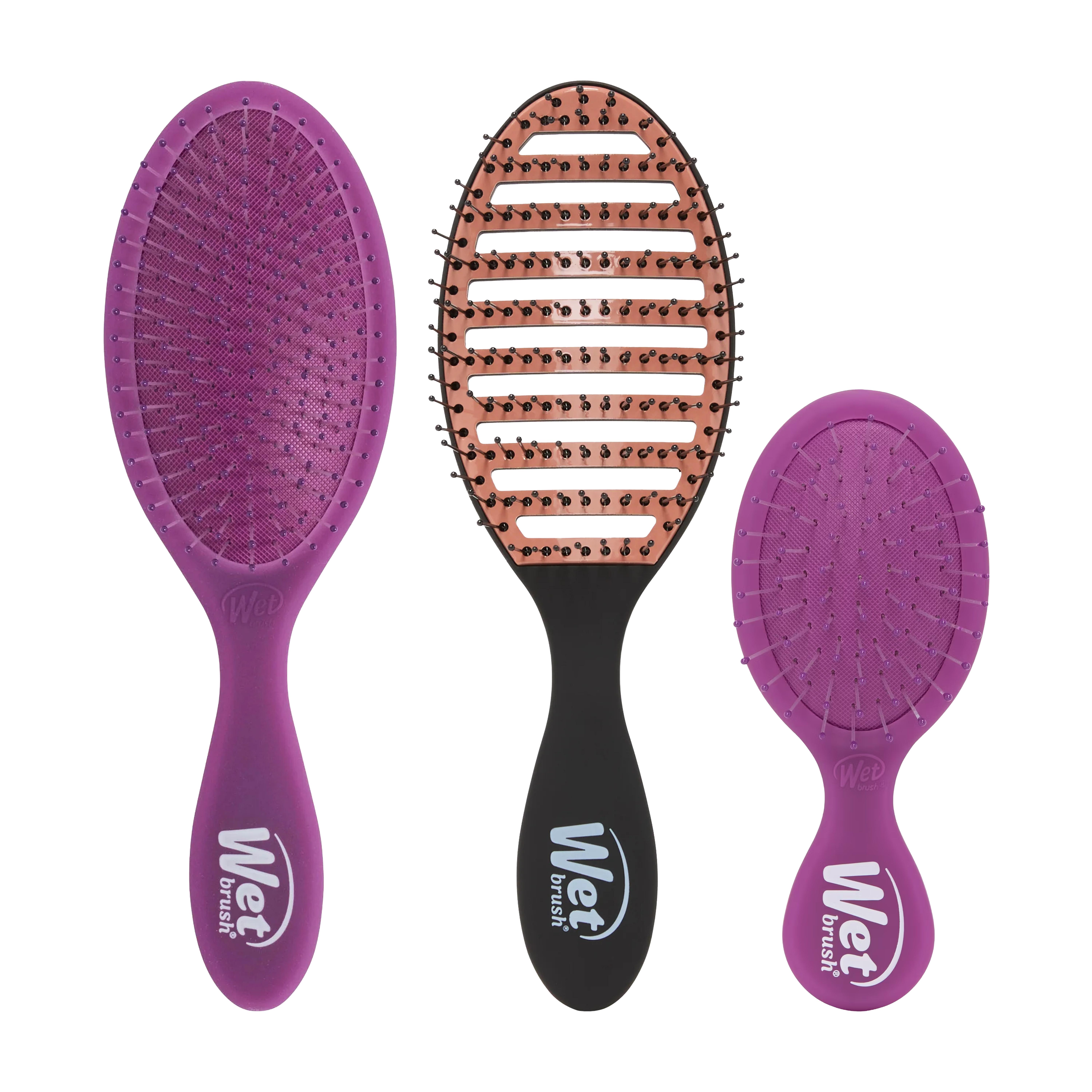 Wet Brush Detangler & Style Trio – Original Detangler, Ceramic Speed Dry & Mini Travel Brush Set for Wet or Dry Hair & Blow Drying