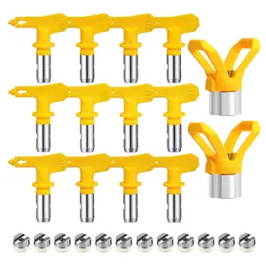 14-Piece High-Pressure Airless Sprayer Nozzle Kit, including 12 nozzles (models: 211, 215, 311, 315, 413, 417, 515, 517, 519, 521, 621, 623) and 2 tip guards, for painting and maintenance of houses, walls, fences, etc.